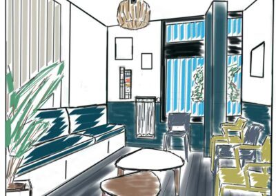 croquis d'une salle d'attente d'un cabinet médical